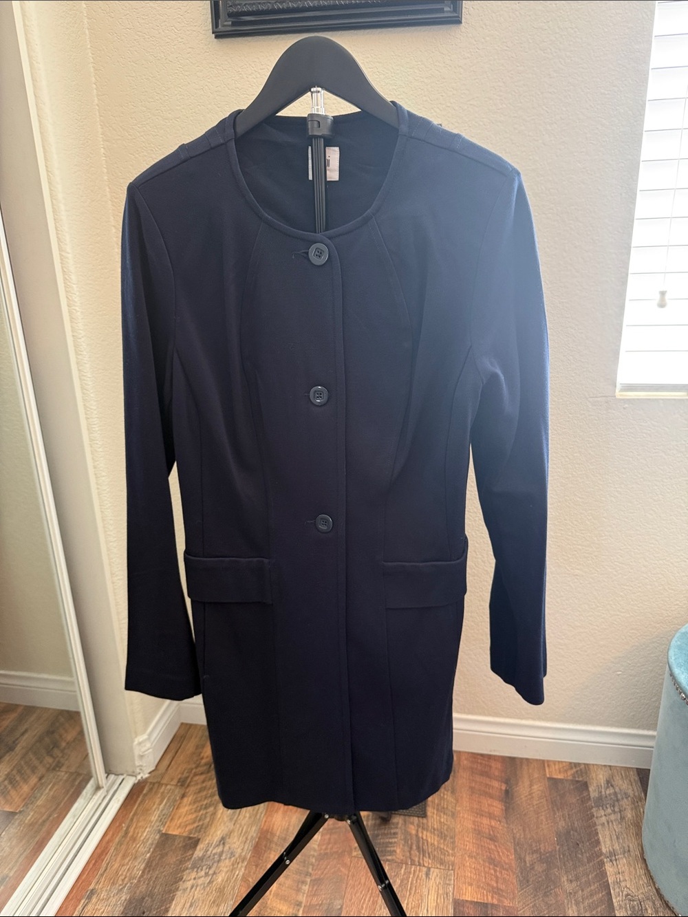 CAbi Navy Single-Breasted Long Blazer